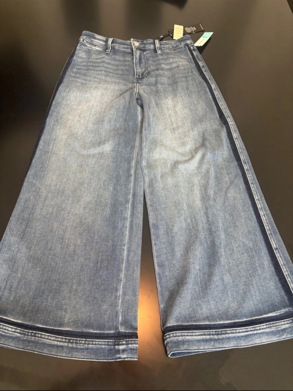 Liverpool Wide-Leg Flare Jeans in Medium Wash Blue with Side Trim